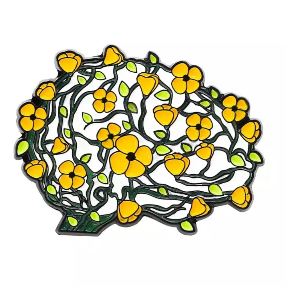 Floral Neurology Enamel Pin Detailed Daisies Brain Brooch Nurse Student Gift